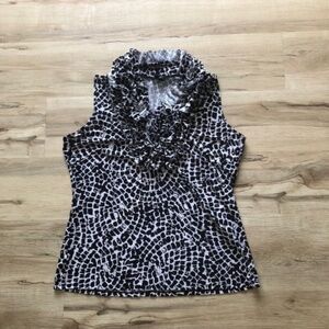 Milano Black and White Ruffled Sleeveless Blouse